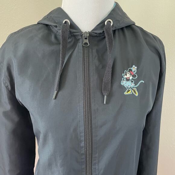 Vintage Walt Disney EMBROIDERED FLORAL Minnie Mouse Black Park Rain Jacket Small - Picture 10 of 13